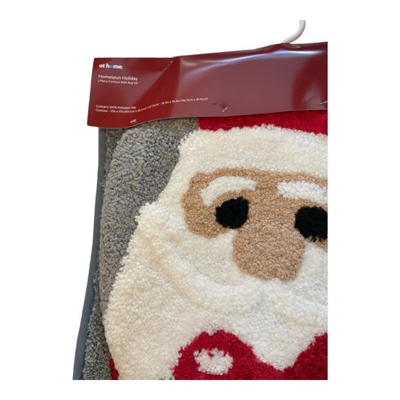 At Home New 2 Piece Santa w/ Wreath Gray Bath Rug & Lid Cover Set - Picture 2 of 3